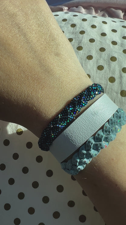 Leather Bracelet / Skinny Slim Cuff / Hydrangea Blue