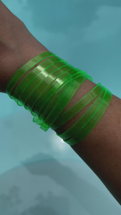 Leather Bracelet / Skinny Slim Cuff / Lime Jelly