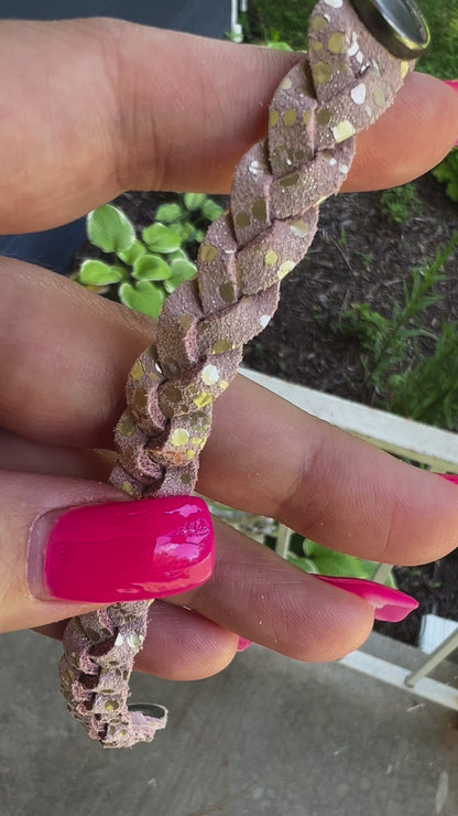 Braided Leather Bracelet / Rose Bubbles