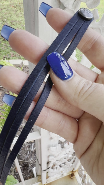 Leather Bracelet / Ultra Skinny Sliced Cuff / Dark Navy