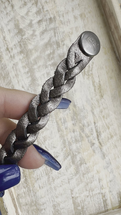 Braided Leather Bracelet / Charcoal Shimmer
