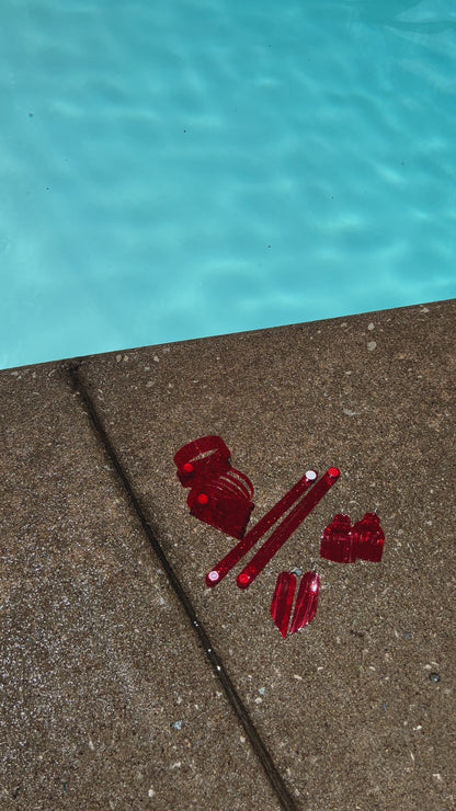 Leather Earrings / Mini Fringe / Strawberry Jelly