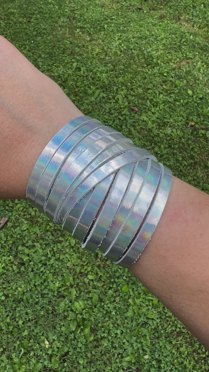 Leather Bracelet / Original Sliced Wrap Cuff / Rainbowy