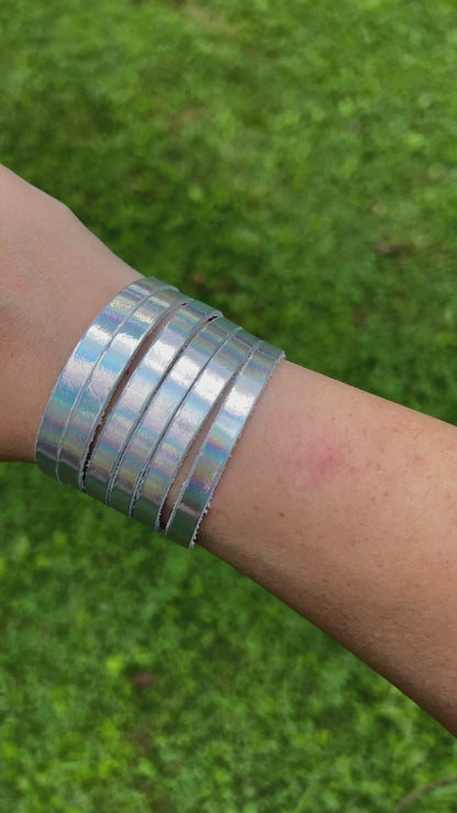 Leather Bracelet / Original Sliced Cuff / Rainbowy