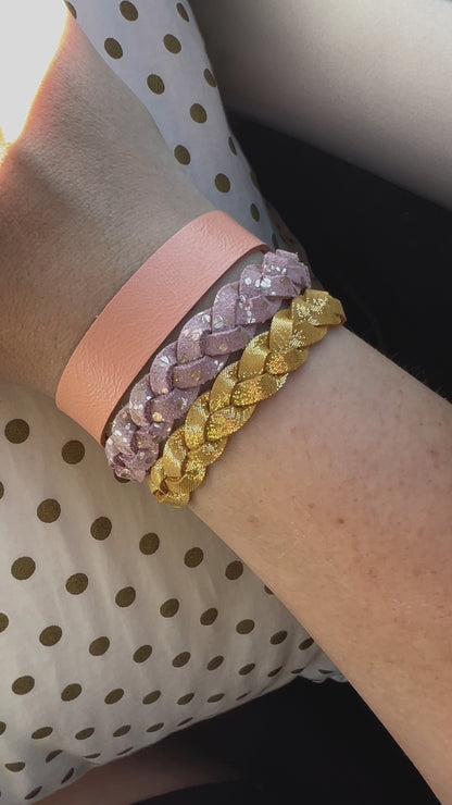 Braided Leather Bracelet / Rose Bubbles