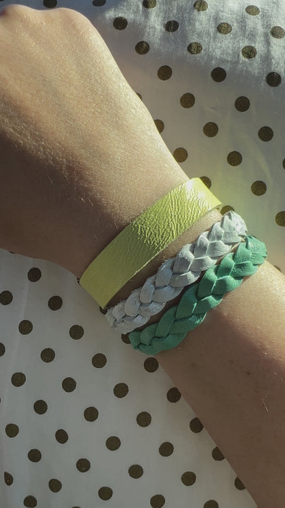 Braided Leather Bracelet / Pastel Cloud