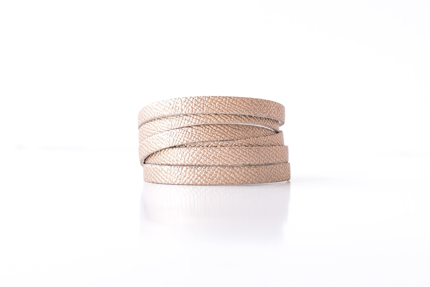 Leather Bracelet / Skinny Sliced Wrap Cuff / White Gold