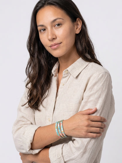 Leather Bracelet / Ultra Skinny Sliced Cuff / Spring Bouquet
