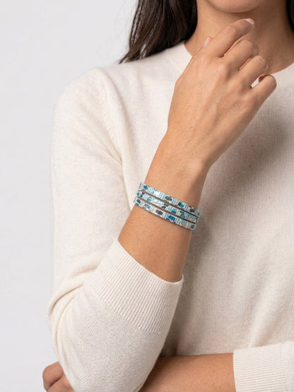Leather Bracelet / Ultra Skinny Sliced Cuff / Woven Oil Spill