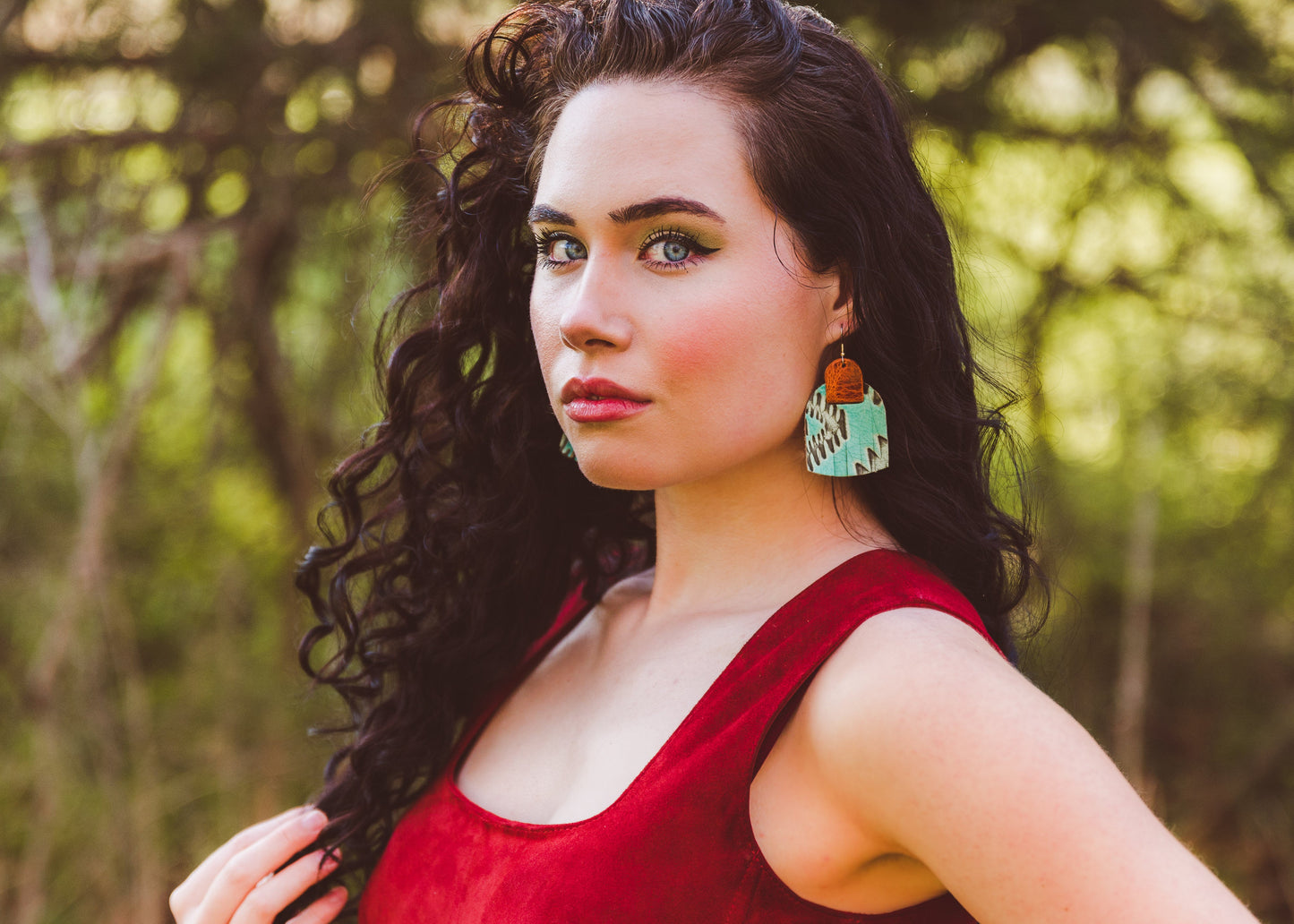 Leather Earrings / Fringies / Painted Waters Cork & Soft Copper