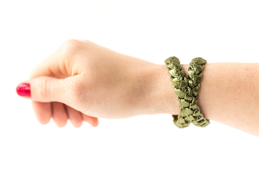 Double Wrap Braided Leather Bracelet / Soft Olive