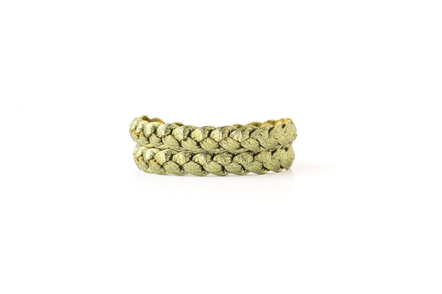 Double Wrap Braided Leather Bracelet / Soft Olive