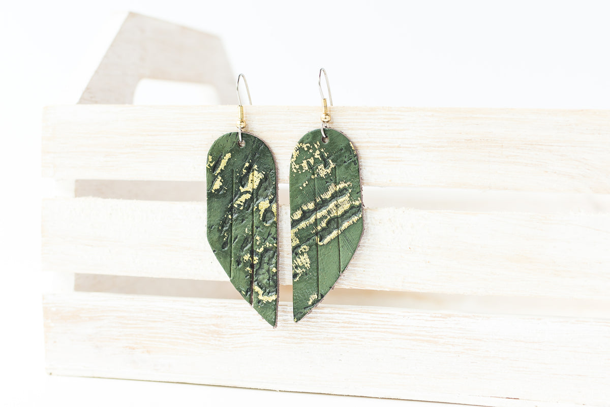 Leather Earrings / Mini Fringe / Driftwood Olive