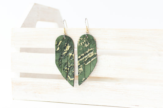 Leather Earrings / Mini Fringe / Driftwood Olive