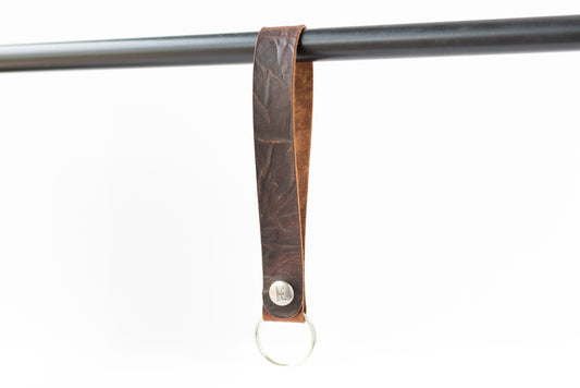Leather Wristlet Keychain / Snap Loop / Wrinkled Brown