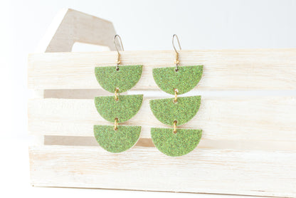 Leather Earrings / Tri Luna / Spinach Sparkle
