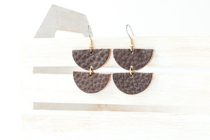 Leather Earrings / Demi Luna / Chocolate Brown