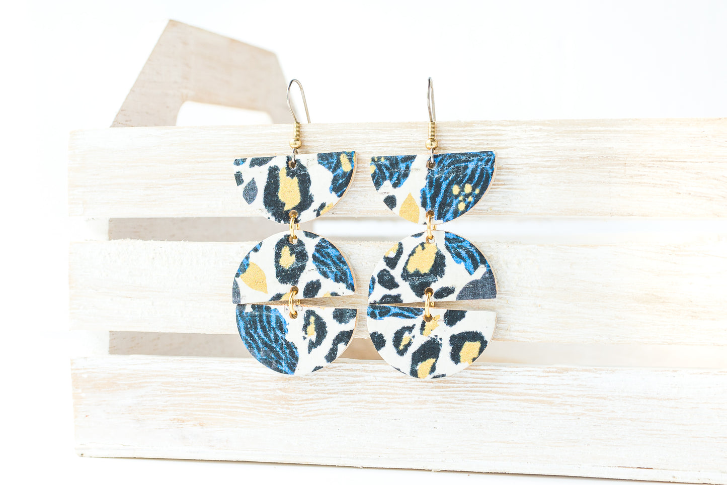 Leather Earrings / Mila / Spotted Floral Cork