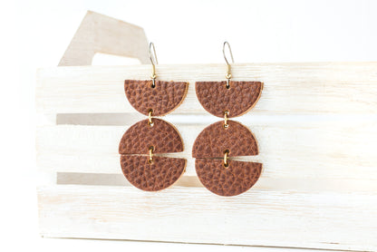 Leather Earrings / Mila / Saddle Brown