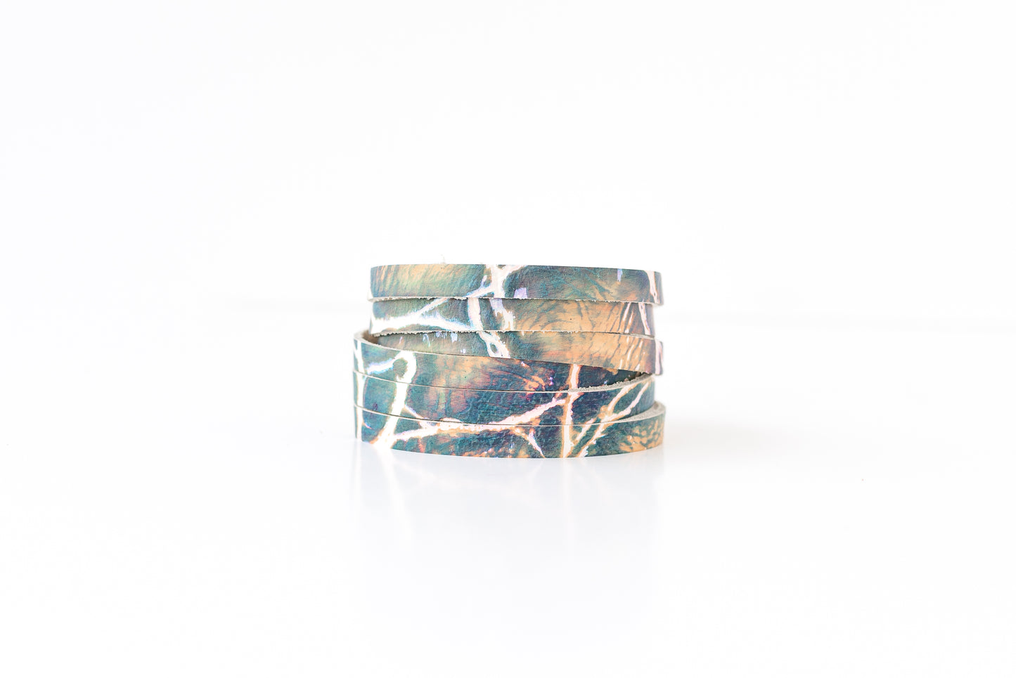 Leather Bracelet / Skinny Sliced Wrap Cuff / Prism Reptile