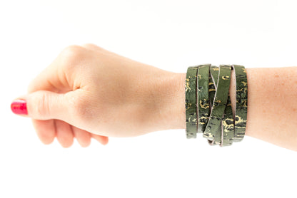 Leather Bracelet / Skinny Sliced Wrap Cuff / Driftwood Olive