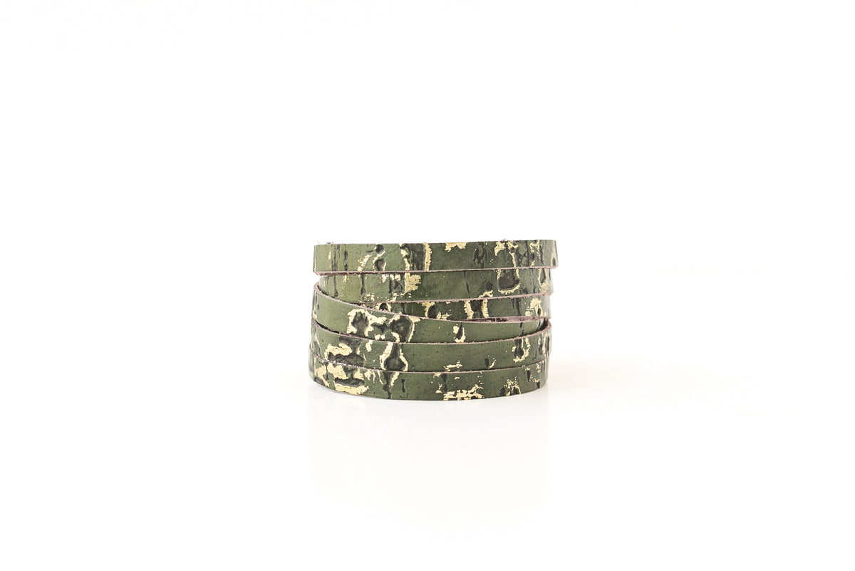 Leather Bracelet / Skinny Sliced Wrap Cuff / Driftwood Olive