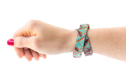 Leather Bracelet / Slim Wrap Cuff / Sunset Croc