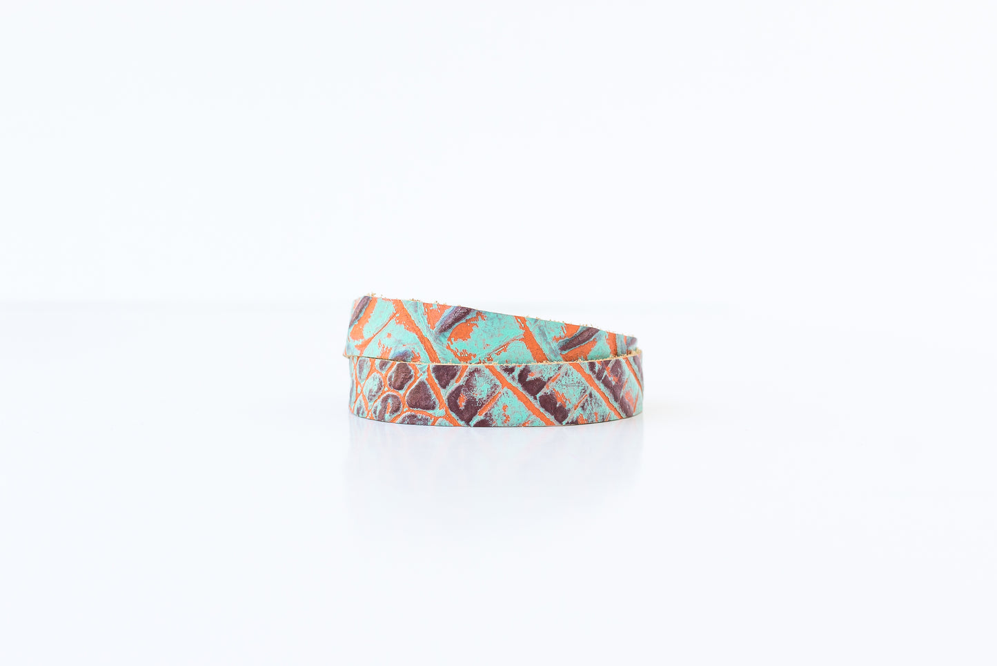 Leather Bracelet / Slim Wrap Cuff / Sunset Croc