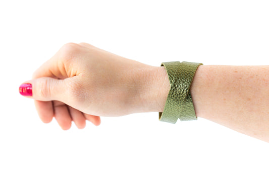 Leather Bracelet / Slim Wrap Cuff / Soft Olive