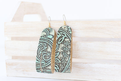 Leather Earrings / Sliced Leather / Paisley Turquoise