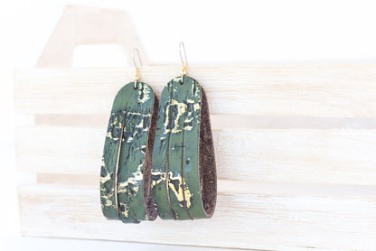 Leather Earrings / Sliced Leather / Driftwood Olive