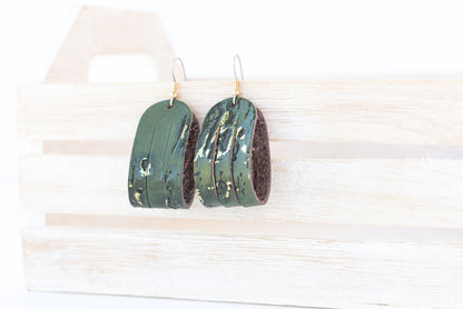 Leather Earrings / Mini Sliced / Driftwood Olive