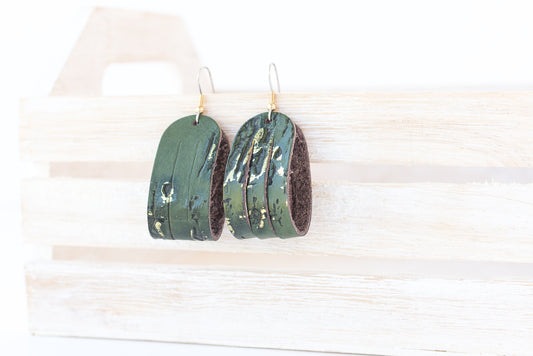 Leather Earrings / Mini Sliced / Driftwood Olive