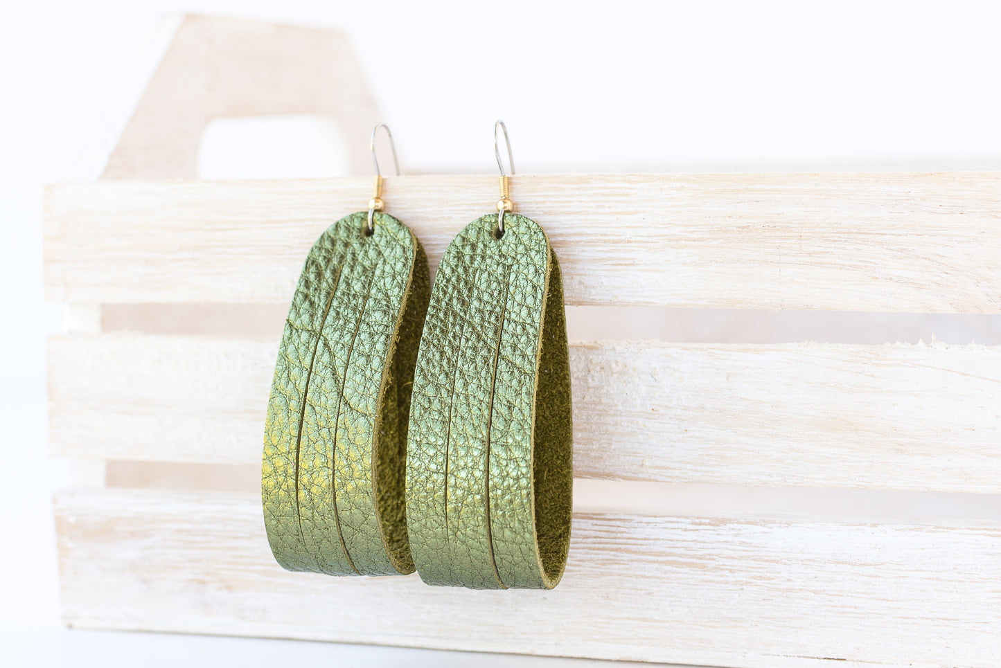 Leather Earrings / Sliced Leather / Soft Olive
