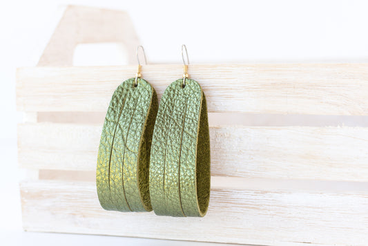 Leather Earrings / Sliced Leather / Soft Olive