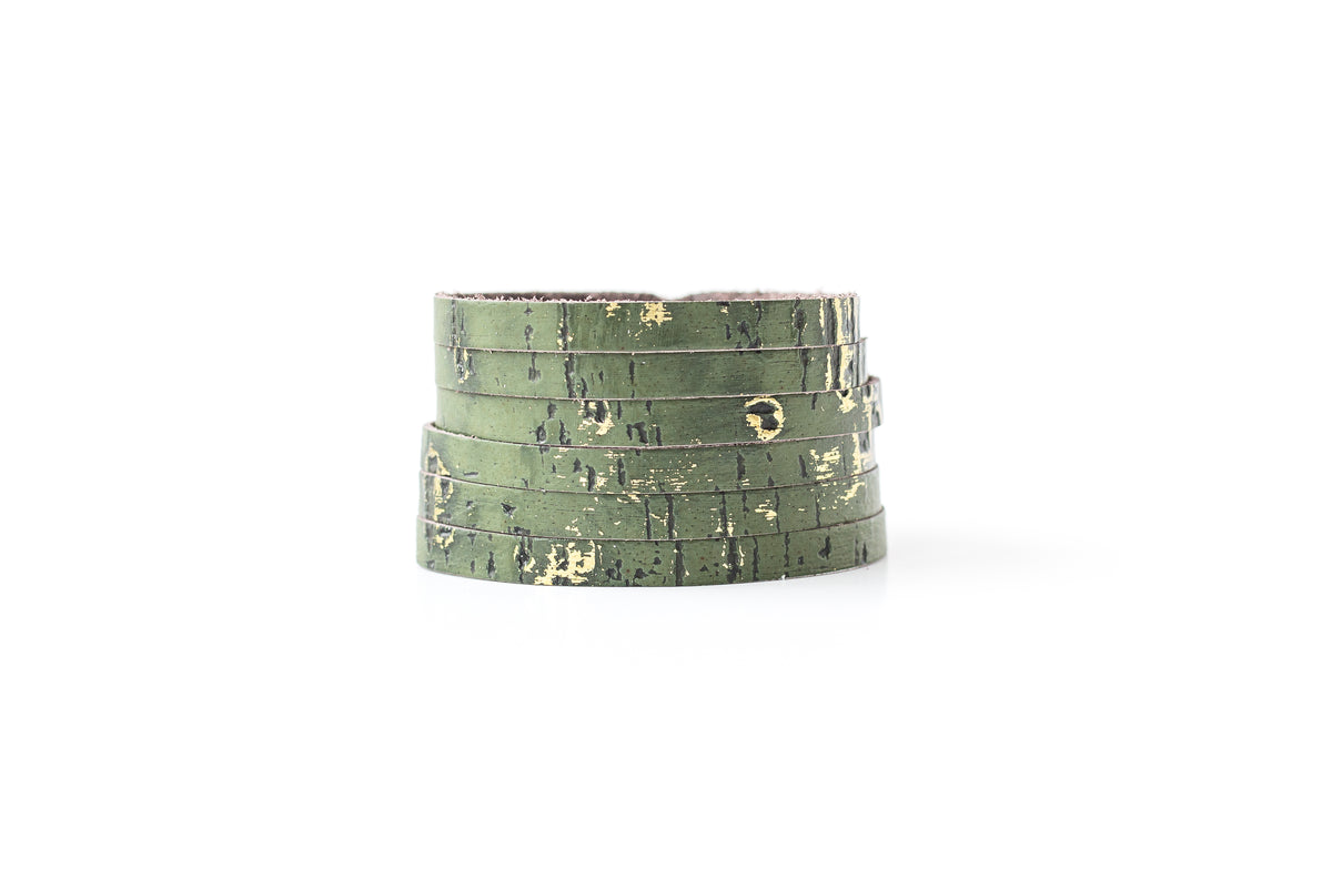 Leather Bracelet / Original Sliced Cuff / Driftwood Olive