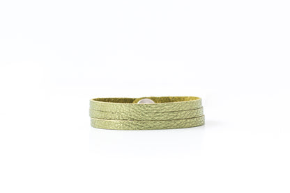 Leather Bracelet / Ultra Skinny Sliced Cuff / Soft Olive