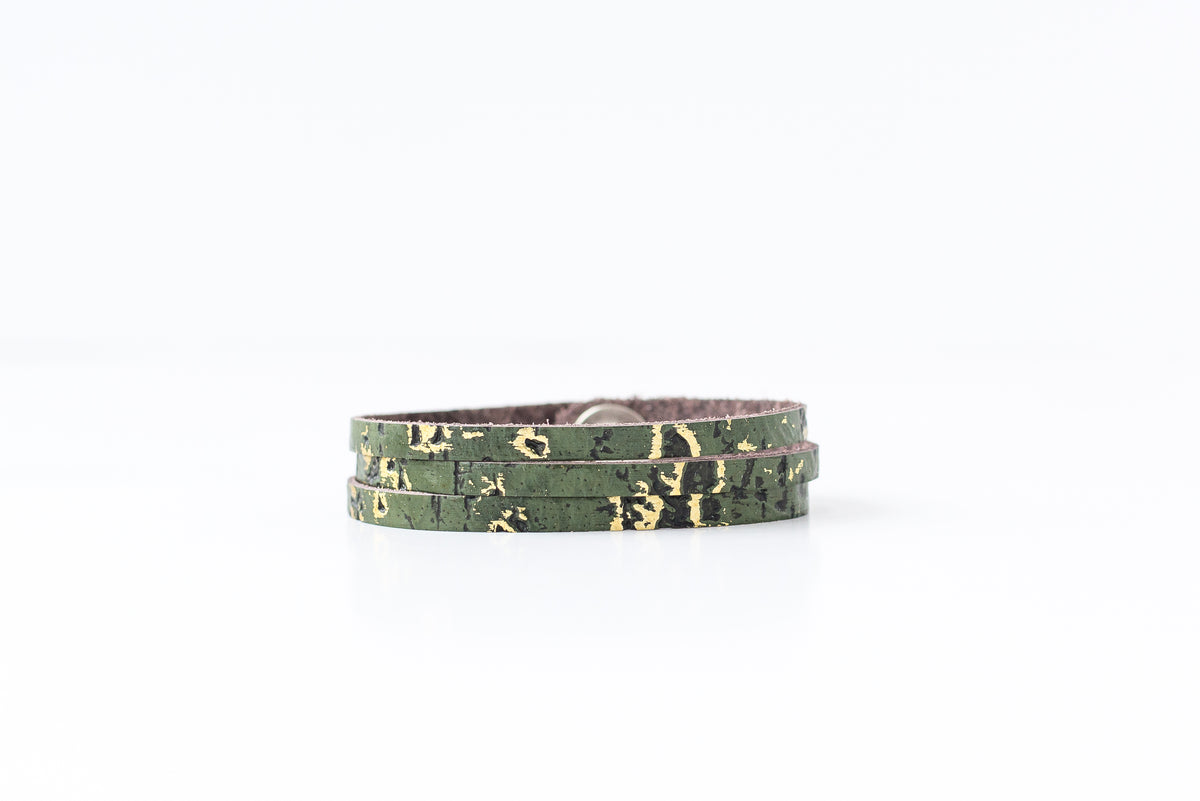 Leather Bracelet / Ultra Skinny Sliced Cuff / Driftwood Olive