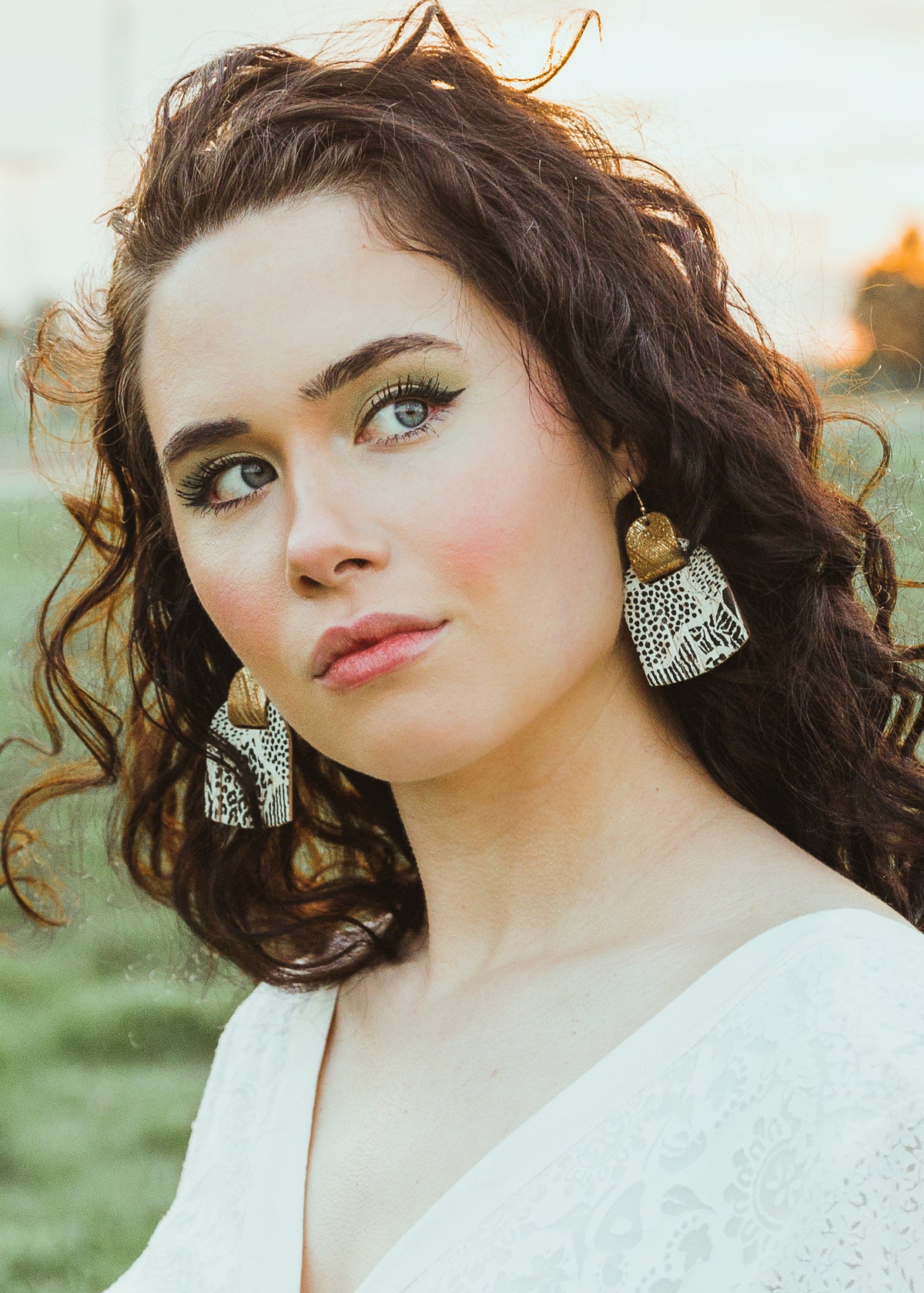 Leather Earrings / Fringies / Straw Flowers Cork & Metallic Bronze