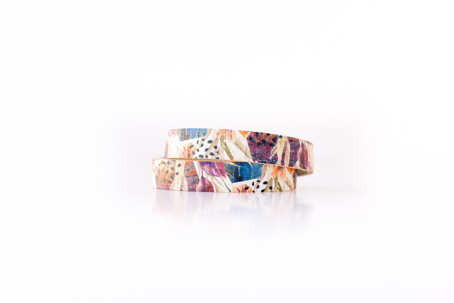 Leather Bracelet / Slim Wrap Cuff / Pressed Flowers Cork