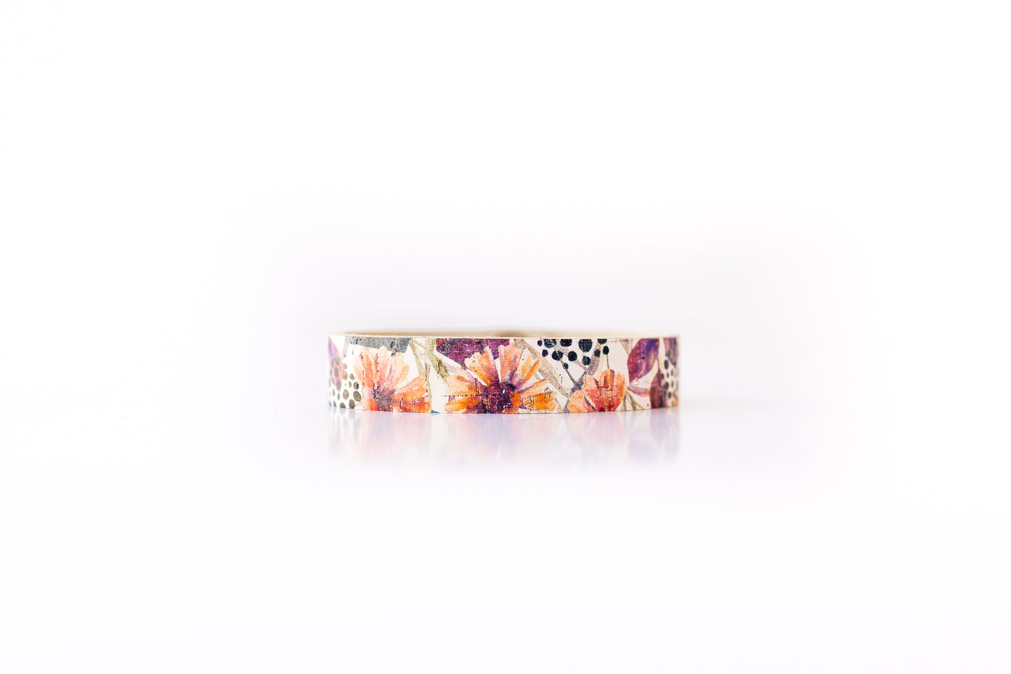 Leather Bracelet / Skinny Slim Cuff / Pressed Flowers Cork