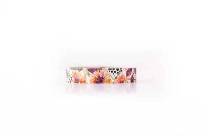 Leather Bracelet / Skinny Slim Cuff / Pressed Flowers Cork
