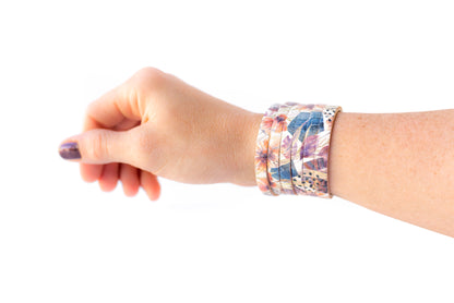 Leather Bracelet / Original Sliced Cuff / Pressed Flowers Cork