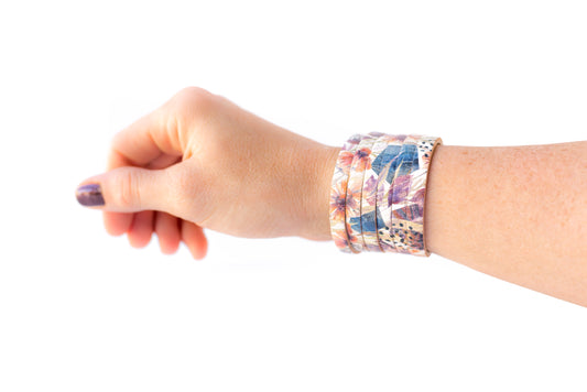 Leather Bracelet / Original Sliced Cuff / Pressed Flowers Cork