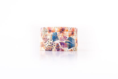 Leather Bracelet / Original Sliced Cuff / Pressed Flowers Cork