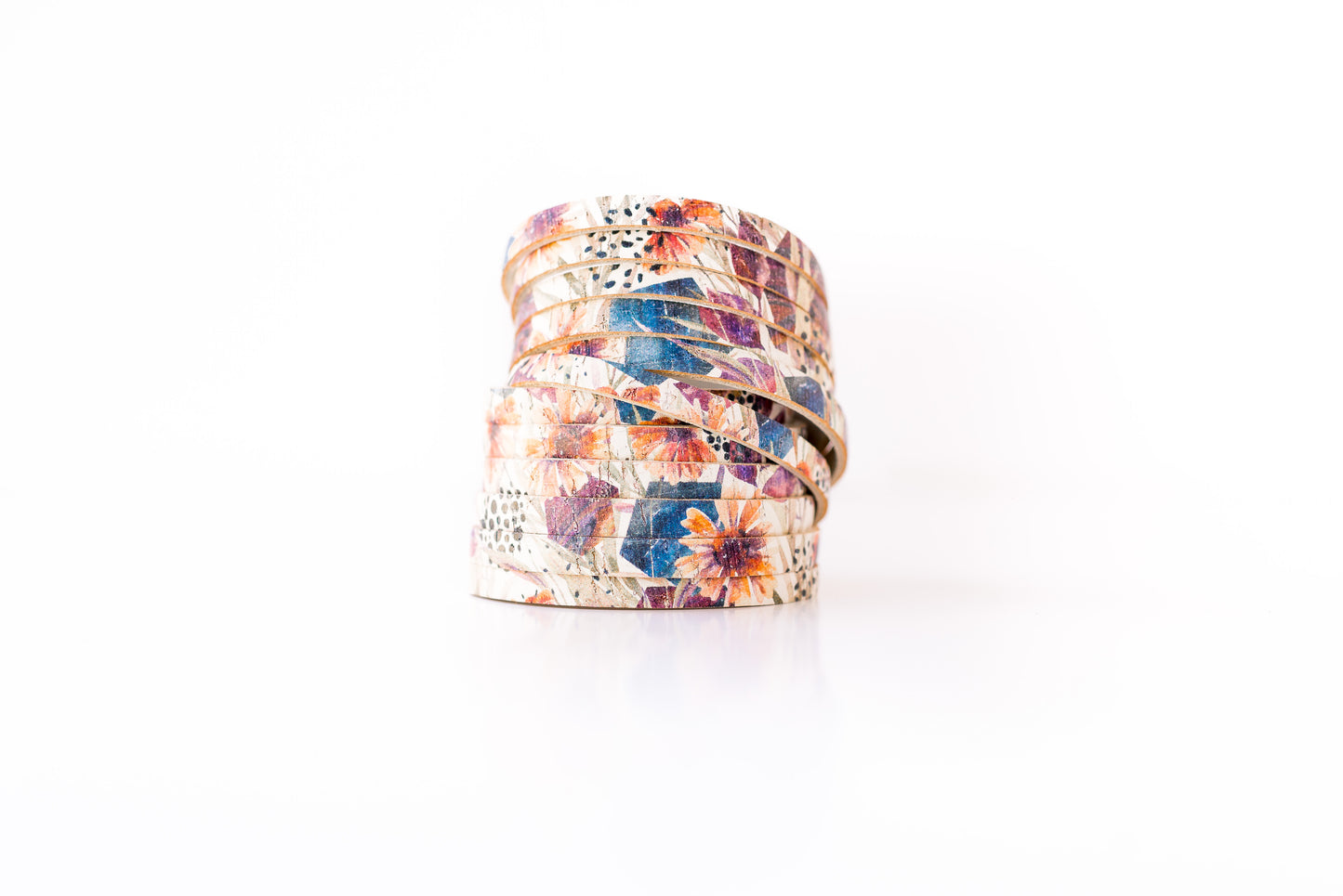 Leather Bracelet / Original Sliced Wrap Cuff / Pressed Flowers Cork
