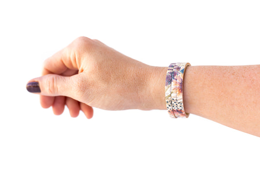 Leather Bracelet / Ultra Skinny Sliced Cuff / Pressed Flowers Cork