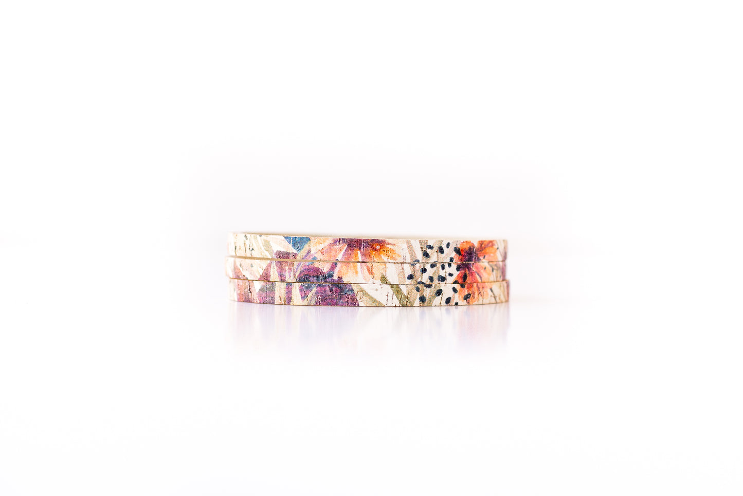 Leather Bracelet / Ultra Skinny Sliced Cuff / Pressed Flowers Cork