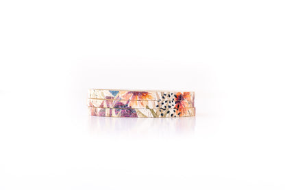 Leather Bracelet / Ultra Skinny Sliced Cuff / Pressed Flowers Cork
