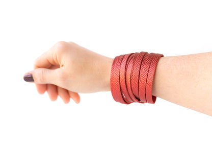 Leather Bracelet / Original Sliced Wrap Cuff / Fire Opal Shimmer